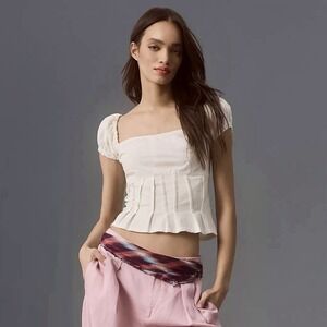By Anthropologie Puffed Cap Sleeve Corset Top Womens Size Large Milkmaid Prairie
